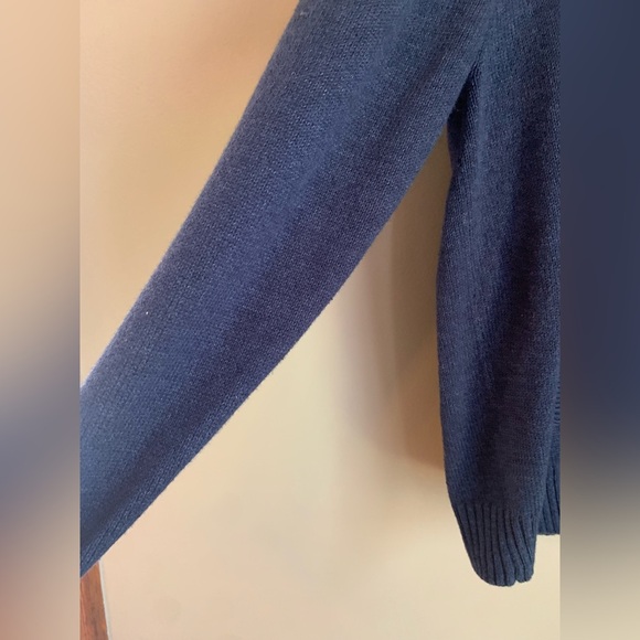 Roundtree & Yorke navy blue Cable Knit Sweater cardigan leather buttons collared - Picture 4 of 8